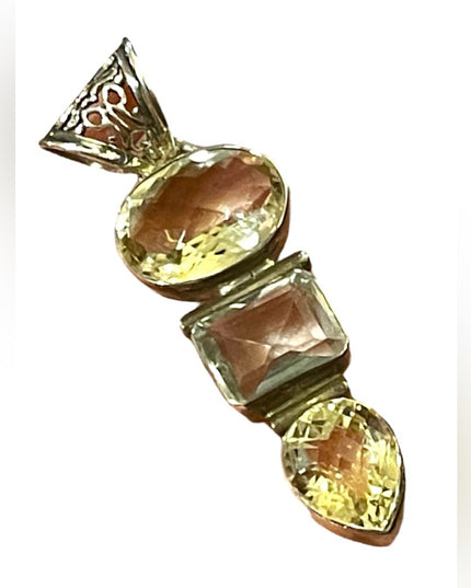 Genuine Citrine & Aqua Faceted stone Large silver pendant