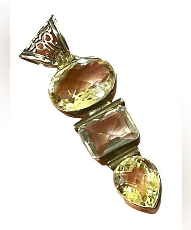 Genuine Citrine & Aqua Faceted stone Large silver pendant