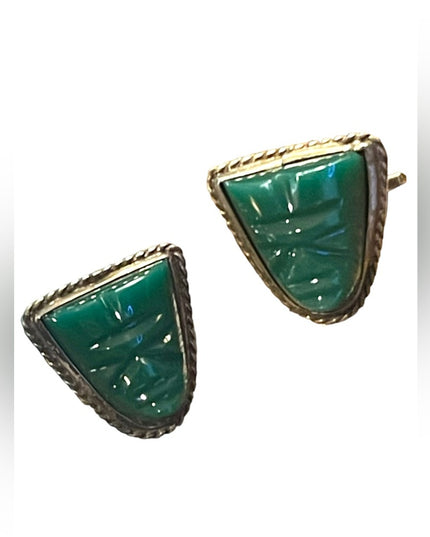 Vintage JVR Mexico 925 Taxco Green Onyx Aztec Mayan cufflinks sterling silver
