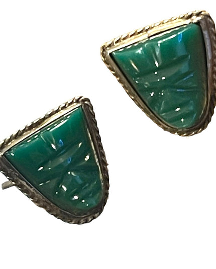 Vintage JVR Mexico 925 Taxco Green Onyx Aztec Mayan cufflinks sterling silver