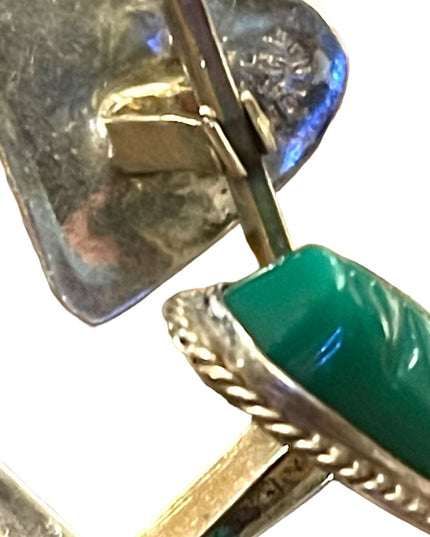 Vintage JVR Mexico 925 Taxco Green Onyx Aztec Mayan cufflinks sterling silver