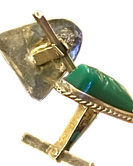 Vintage JVR Mexico 925 Taxco Green Onyx Aztec Mayan cufflinks sterling silver