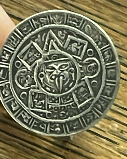 Vtg 1940s JE Taxco Mexico Sterling Silver Aztec Calendar Screw Back Earrings