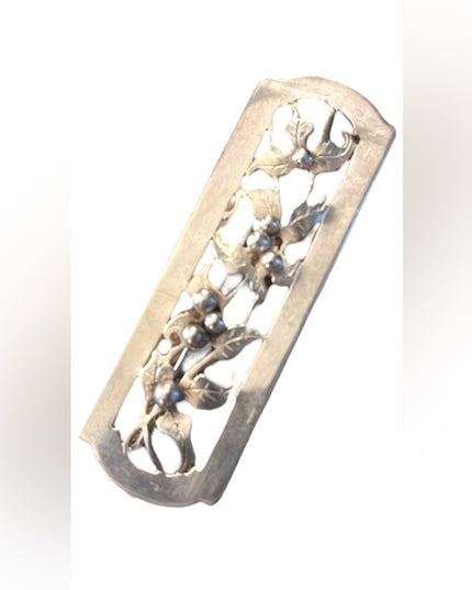 Victorian Sterling silver 925 Leaf flower etched bar brooch Antique