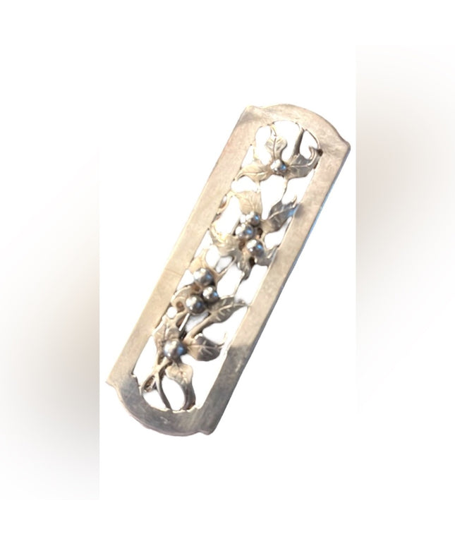 Victorian Sterling silver 925 Leaf flower etched bar brooch Antique