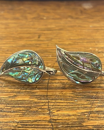 Vintage Sterling silver 925 Abalone inlay RR Mexico Artisan screw back earrings