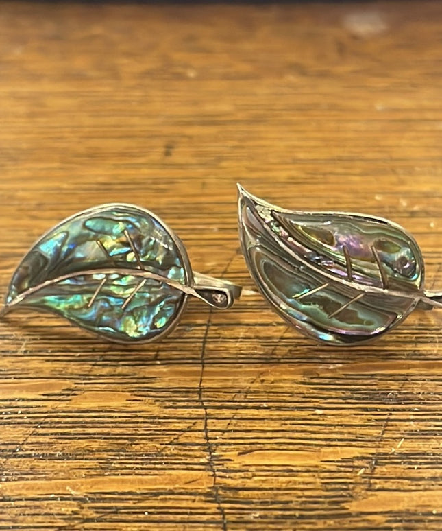 Vintage Sterling silver 925 Abalone inlay RR Mexico Artisan screw back earrings