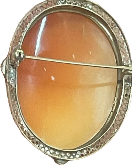 Vintage Mid Century Carved Shell Cameo Large silver brooch Victorian Lady