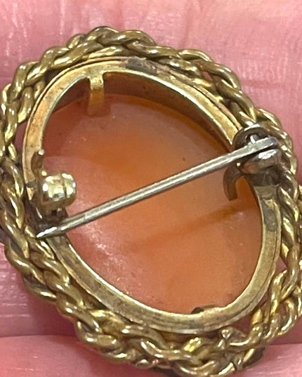Vintage Mid Century Carved shell Cameo brooch gold wash