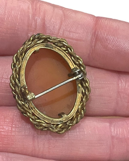 Vintage Mid Century Carved shell Cameo brooch gold wash