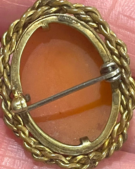 Vintage Mid Century Carved shell Cameo brooch gold wash