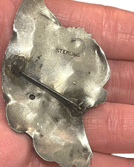 Antique Handmade Sterling silver European Art Nouveau lady wearing hat brooch