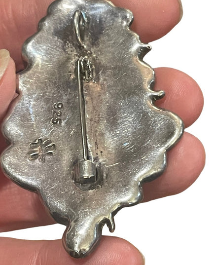 Antique Sterling Silver 925 : gold Handmade Art Nouveau Lady pendant brooch