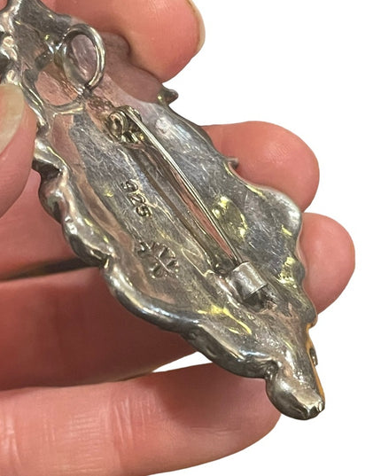 Antique Sterling Silver 925 : gold Handmade Art Nouveau Lady pendant brooch