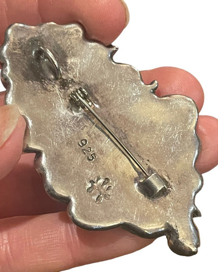 Antique Sterling Silver 925 : gold Handmade Art Nouveau Lady pendant brooch