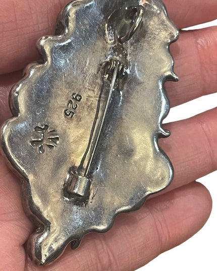 Antique Sterling Silver 925 : gold Handmade Art Nouveau Lady pendant brooch