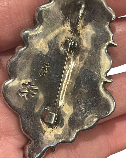 Antique Sterling Silver 925 : gold Handmade Art Nouveau Lady pendant brooch