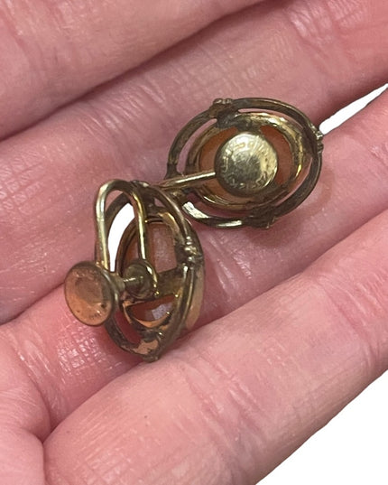 Vintage Van Dell 12k Gold filled 3 Graces carved shell Cameo Earrings 1960s