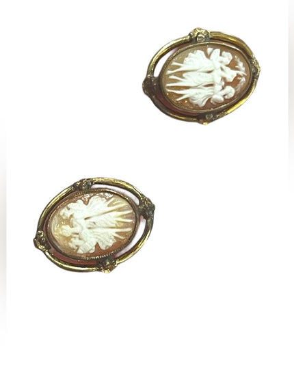 Vintage Van Dell 12k Gold filled 3 Graces carved shell Cameo Earrings 1960s
