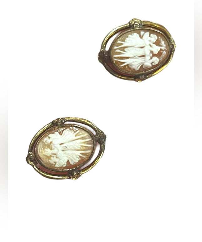 Vintage Van Dell 12k Gold filled 3 Graces carved shell Cameo Earrings 1960s