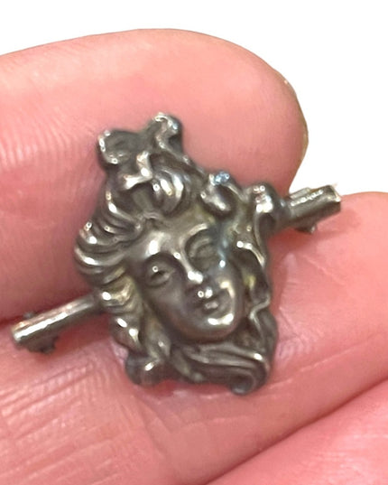 Stunning antique Art Nouveau Victorian lady bar brooch sterling silver handmade