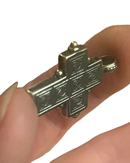 Vintage Gerochristo Sterling silver 18k gold Byzantine Cross ruby stone etched