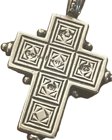 Vintage Gerochristo Sterling silver 18k gold Byzantine Cross ruby stone etched