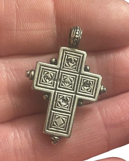 Vintage Gerochristo Sterling silver 18k gold Byzantine Cross ruby stone etched