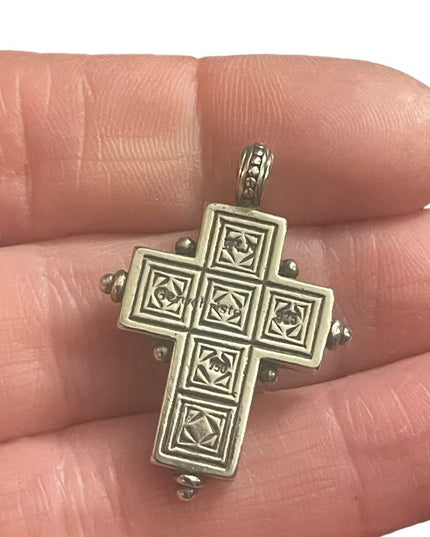 Vintage Gerochristo Sterling silver 18k gold Byzantine Cross ruby stone etched