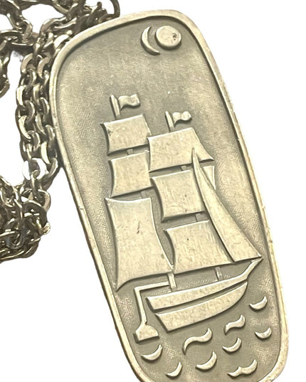 VTG Mid Century Jorgen Jensen Denmark pewter 187 Nordic Ship pendant necklace