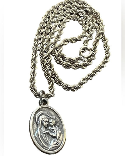 Vintage sterling silver 925 rope chain with Mary Religious pendant