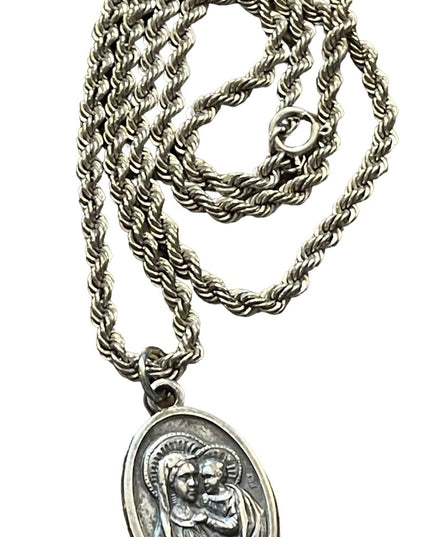 Vintage sterling silver 925 rope chain with Mary Religious pendant
