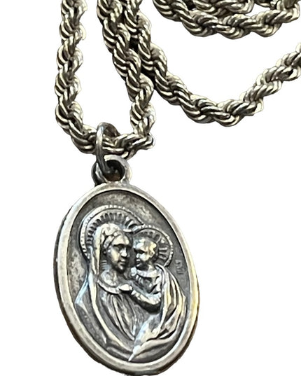 Vintage sterling silver 925 rope chain with Mary Religious pendant