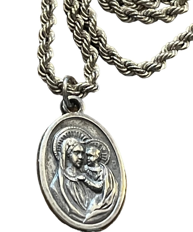 Vintage sterling silver 925 rope chain with Mary Religious pendant
