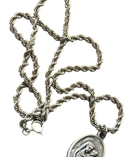 Vintage sterling silver 925 rope chain with Mary Religious pendant