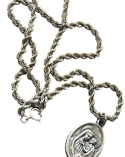Vintage sterling silver 925 rope chain with Mary Religious pendant