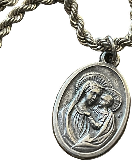 Vintage sterling silver 925 rope chain with Mary Religious pendant