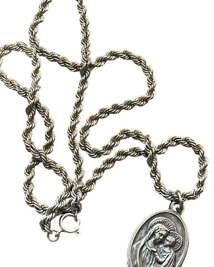 Vintage sterling silver 925 rope chain with Mary Religious pendant
