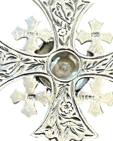 Antique Jerusalem 925 Sterling ornate Amethyst Cross Crusaders RARE LG Pendant