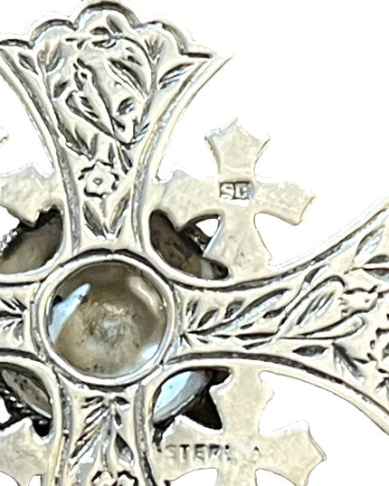Antique Jerusalem 925 Sterling ornate Amethyst Cross Crusaders RARE LG Pendant