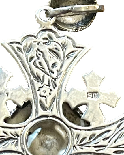 Antique Jerusalem 925 Sterling ornate Amethyst Cross Crusaders RARE LG Pendant