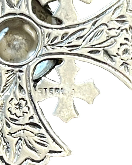 Antique Jerusalem 925 Sterling ornate Amethyst Cross Crusaders RARE LG Pendant
