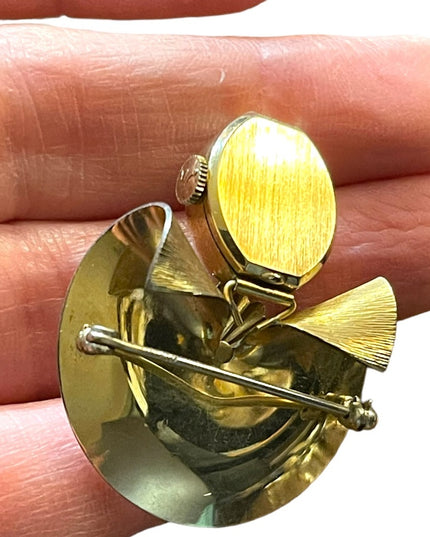 Vintage 10k Gold filled Wittenhauer Nurses Brooch watch Gold w/ pearl