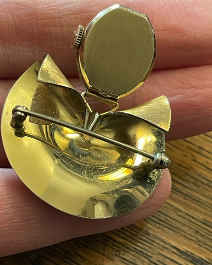Vintage 10k Gold filled Wittenhauer Nurses Brooch watch Gold w/ pearl