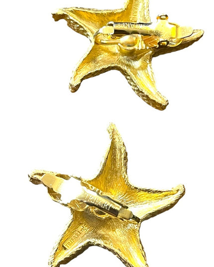 Gold finish Trifari Vintage fancy glam starfish clip on earrings