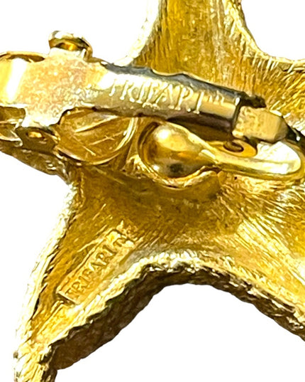 Gold finish Trifari Vintage fancy glam starfish clip on earrings