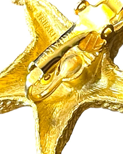 Gold finish Trifari Vintage fancy glam starfish clip on earrings