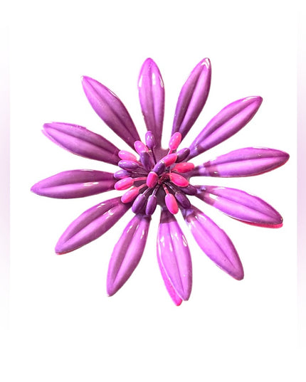 Vintage 1960s pink and purple large fancy metal flower brooch