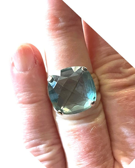 Authentic Swarovski Aqua Blue silver crystal chunky ring (swan) Retired