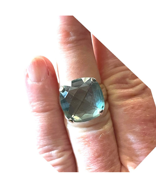 Authentic Swarovski Aqua Blue silver crystal chunky ring (swan) Retired
